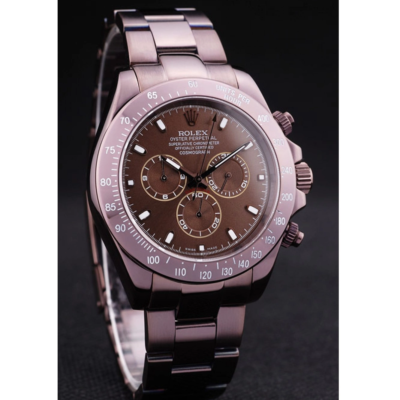 Good copy rolex watches Stainless Bezel Copper Dial Steel Rolex Daytona Brown 7477 0516